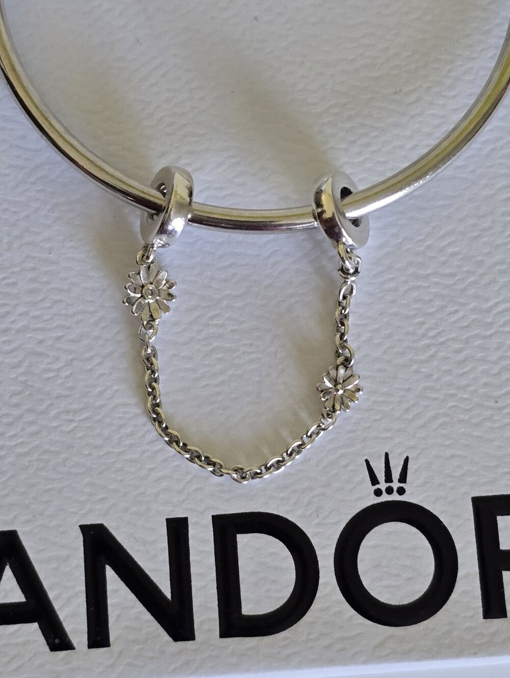 Pandora Moments Sterling Silver Daisy Safety Chain With Clear CZ - Picture 9 of 16